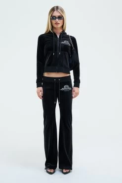Juicy Couture BLACK ARCH CREST LOW RISE CLASSIC VELOUR PANT -Juicy Couture 070RECARCHEDMETALLICLAYLAPANT JCBBJ223810 101 BLACK 0008