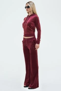 Juicy Couture TAWNY PORT LOW RISE VELOUR TRACK PANTS
