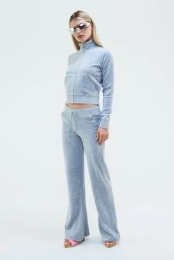 Juicy Couture SILVER MARL LOW RISE VELOUR TRACK PANTS