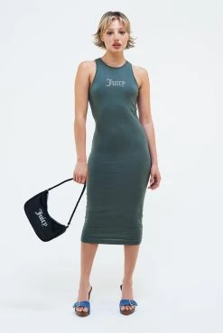 Juicy Couture BLACK DIAMANTE VELOUR SHOULDER BAG -Juicy Couture 193ARIESMIDIDRESS JCWED23301 482 THYME 0016