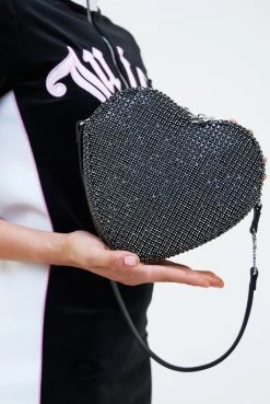 Juicy Couture BLACK DIAMANTE HEART SHAPED SHOULDER BAG -Juicy Couture 211AQUARIUSDRESS JCWED23311 101 BLACK 0071