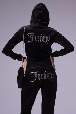 Juicy Couture BLACK MIXED CRYSTAL CLASSIC VELOUR DEL RAY BOTTOMS