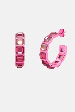 Juicy Couture PINK CRYSTAL HOOP EARRINGS IN PINK COATING