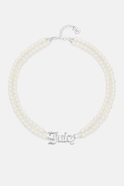 Juicy Couture SILVER DOUBLE ROW PEARL PAVÈ CRYSTAL JUICY CHOKER
