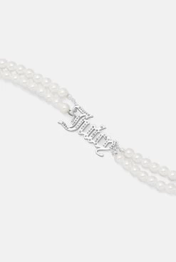 Juicy Couture SILVER DOUBLE ROW PEARL PAVÈ CRYSTAL JUICY CHOKER -Juicy Couture 30c
