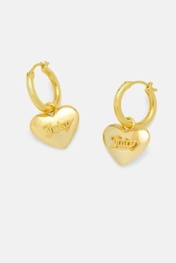 Juicy Couture GOLD HOOP EARRINGS WITH HEART DROP -Juicy Couture 39b
