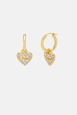 Juicy Couture GOLD PAVÈ CRYSTAL HEART DROP HOOP EARRINGS