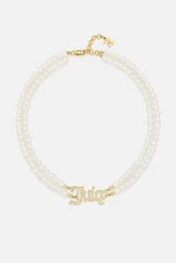 Juicy Couture GOLD DOUBLE ROW PEARL PAVÈ CRYSTAL JUICY CHOKER