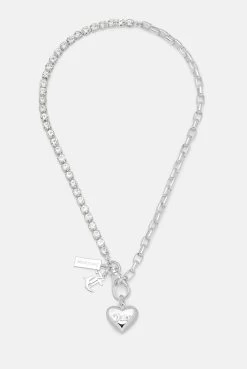 Juicy Couture SILVER PAVÈ CRYSTAL CHOKER NECKLACE WITH HEART PENDANT