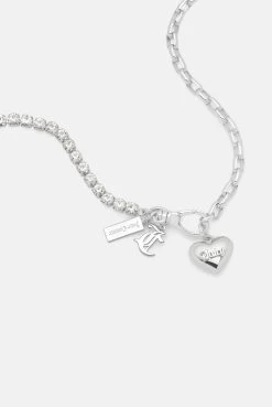 Juicy Couture SILVER PAVÈ CRYSTAL CHOKER NECKLACE WITH HEART PENDANT -Juicy Couture 56b