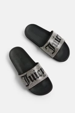 Juicy Couture BLACK DIAMANTE VELOUR SLIDER