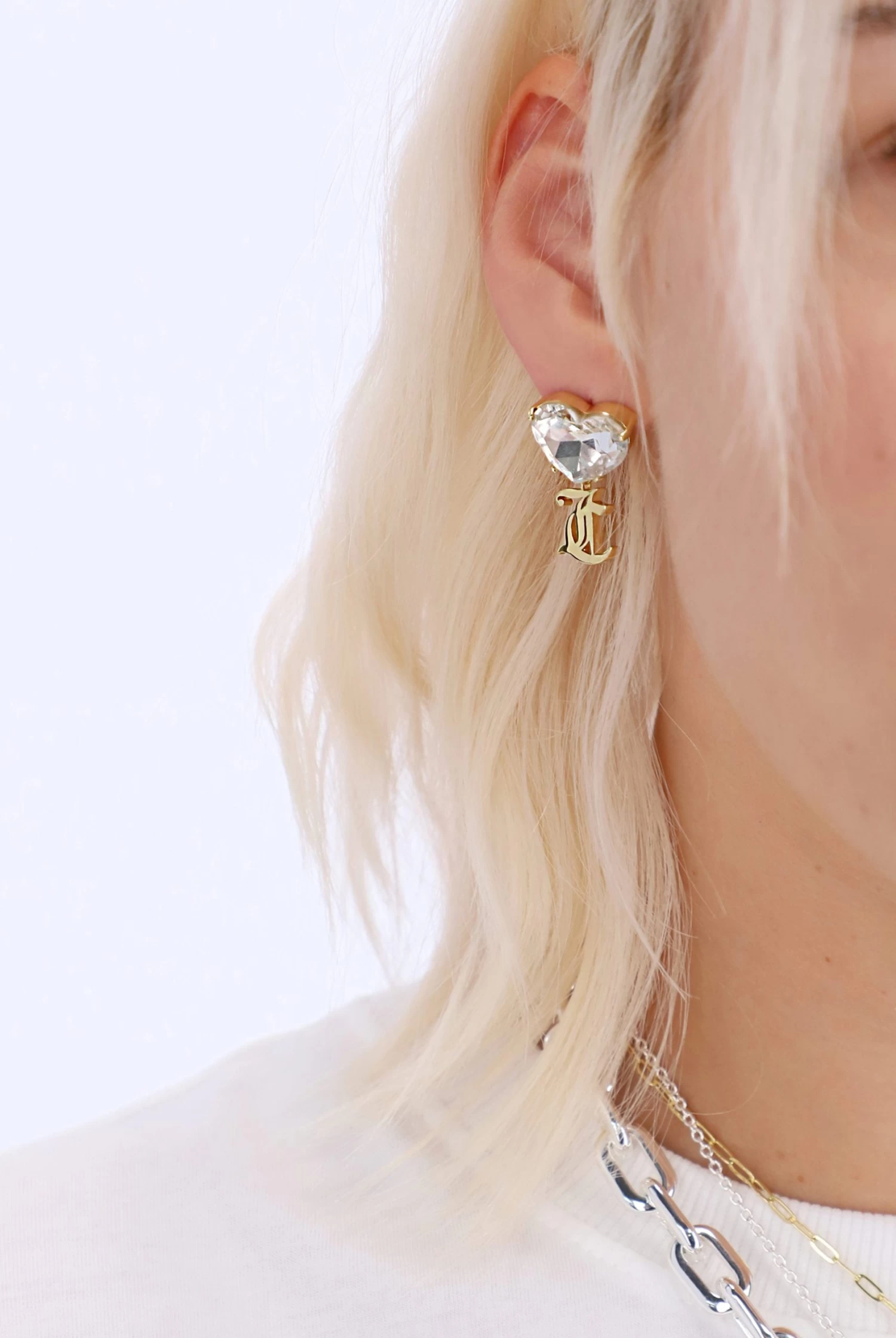 Juicy Couture CLEAR CRYSTAL HEART WITH GOLD JC DROP EARRINGS 2 Juicy Couture CLEAR CRYSTAL HEART WITH GOLD JC DROP EARRINGS - Image 2