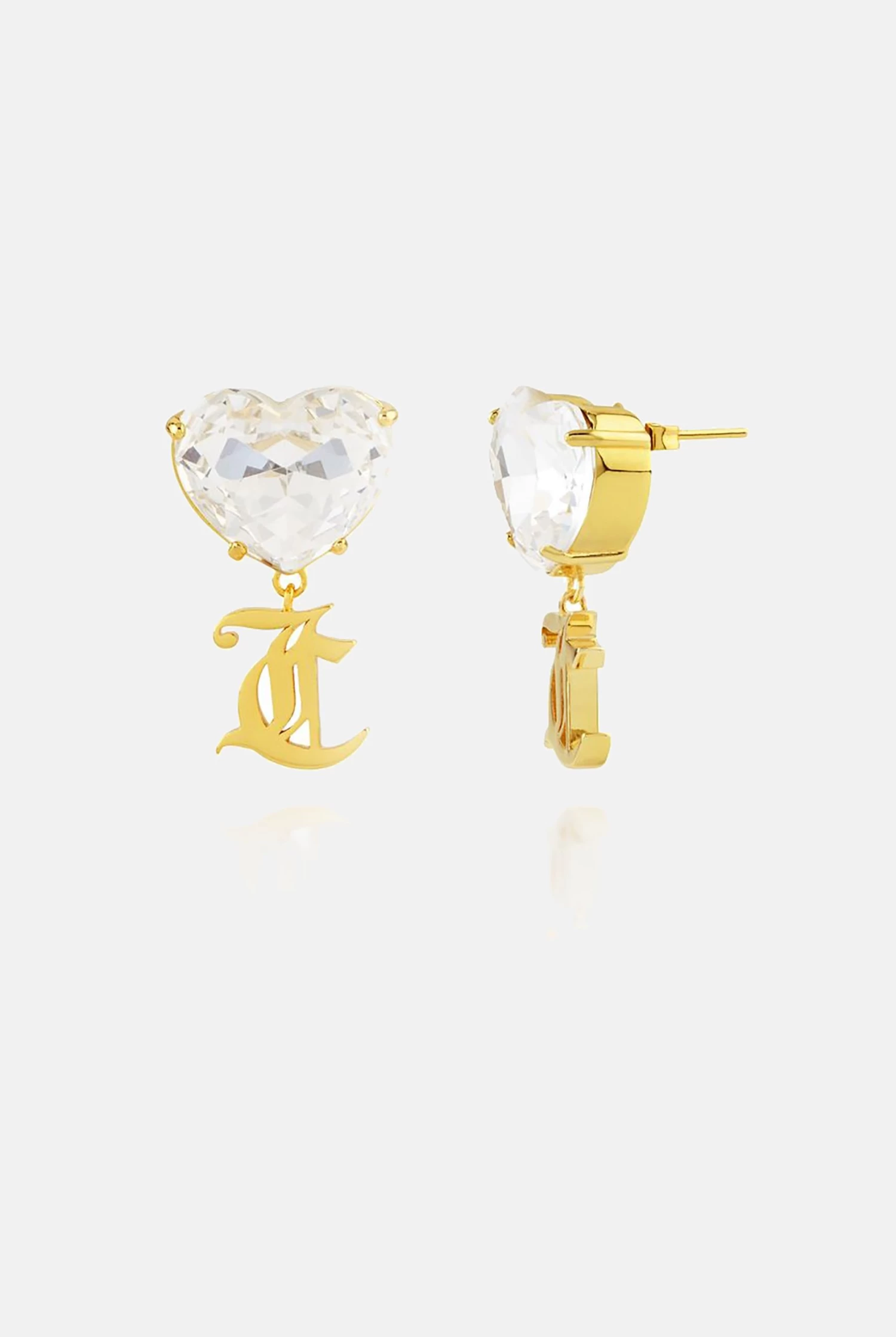Juicy Couture CLEAR CRYSTAL HEART WITH GOLD JC DROP EARRINGS 1 Juicy Couture CLEAR CRYSTAL HEART WITH GOLD JC DROP EARRINGS