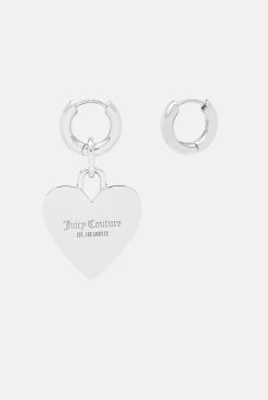 Juicy Couture SILVER HOOP EARRINGS WITH SINGLE HEART DROP