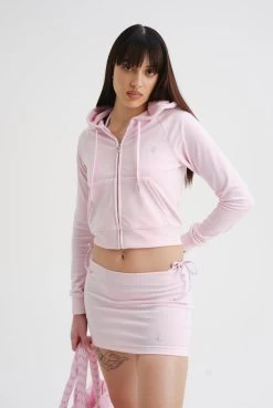 Juicy Couture CHERRY BLOSSOMDIAMANTE VELOUR ZIP-THROUGH HOODIE