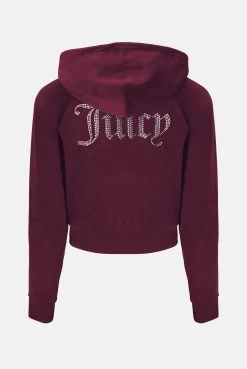 Juicy Couture TAWNY PORT DIAMANTE VELOUR ZIP-THROUGH HOODIE -Juicy Couture MADISONHOODIE JCWA122001 485 TAWNYPORT 02