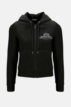 Juicy Couture BLACK ARCH EMBROIDERED ZIP THROUGH CLASSIC VELOUR HOODIE -Juicy Couture RECARCHTRACKTOP JCBAS223809 101 BLACK 01