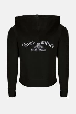Juicy Couture BLACK ARCH EMBROIDERED ZIP THROUGH CLASSIC VELOUR HOODIE -Juicy Couture RECARCHTRACKTOP JCBAS223809 101 BLACK 02