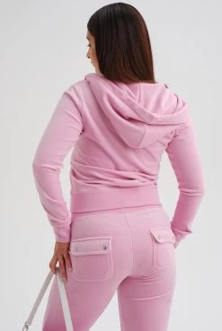 Juicy Couture BEGONIA PINK CLASSIC VELOUR DEL RAY POCKETED BOTTOMS -Juicy Couture ROBERTSONHOODIE JCAP176 334 BEGONIAPINK 041