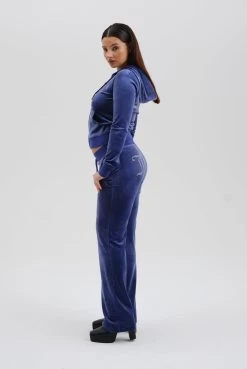 Juicy Couture GREY BLUE CLASSIC VELOUR DIAMANTE ROBERTSON HOODIE -Juicy Couture SH18 AN JCPF23 3949