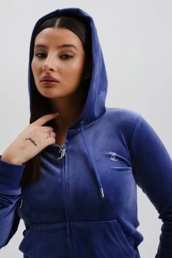 Juicy Couture GREY BLUE CLASSIC VELOUR DIAMANTE ROBERTSON HOODIE