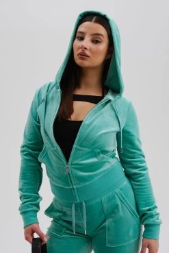 Juicy Couture MARINE GREEN CLASSIC VELOUR ROBERTSON HOODIE -Juicy Couture SH26 AN ROBERTSONHOODIE JCAP176 507 MARINEGREEN DELRAYBOTTOMS JCAP180 507 MARINEGREEN JCPF23 4194