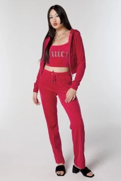 Juicy Couture RASPBERRY SORBET VELOUR DIAMANTE TRACKSUIT BOTTOM